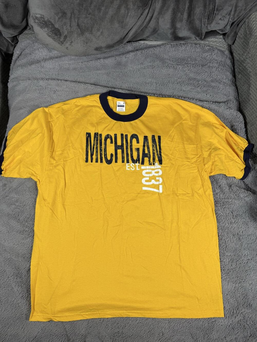 Michigan Wolverines Shirt Mens 2XL Yellow NCAA Football Perrin Ringer Tee